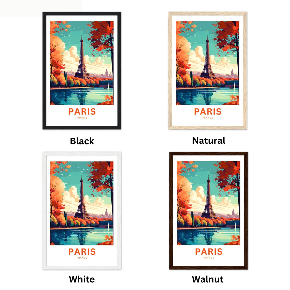 Paris France Eiffel Tower Autumn Reflection Riverside Travel Poster - Image 4