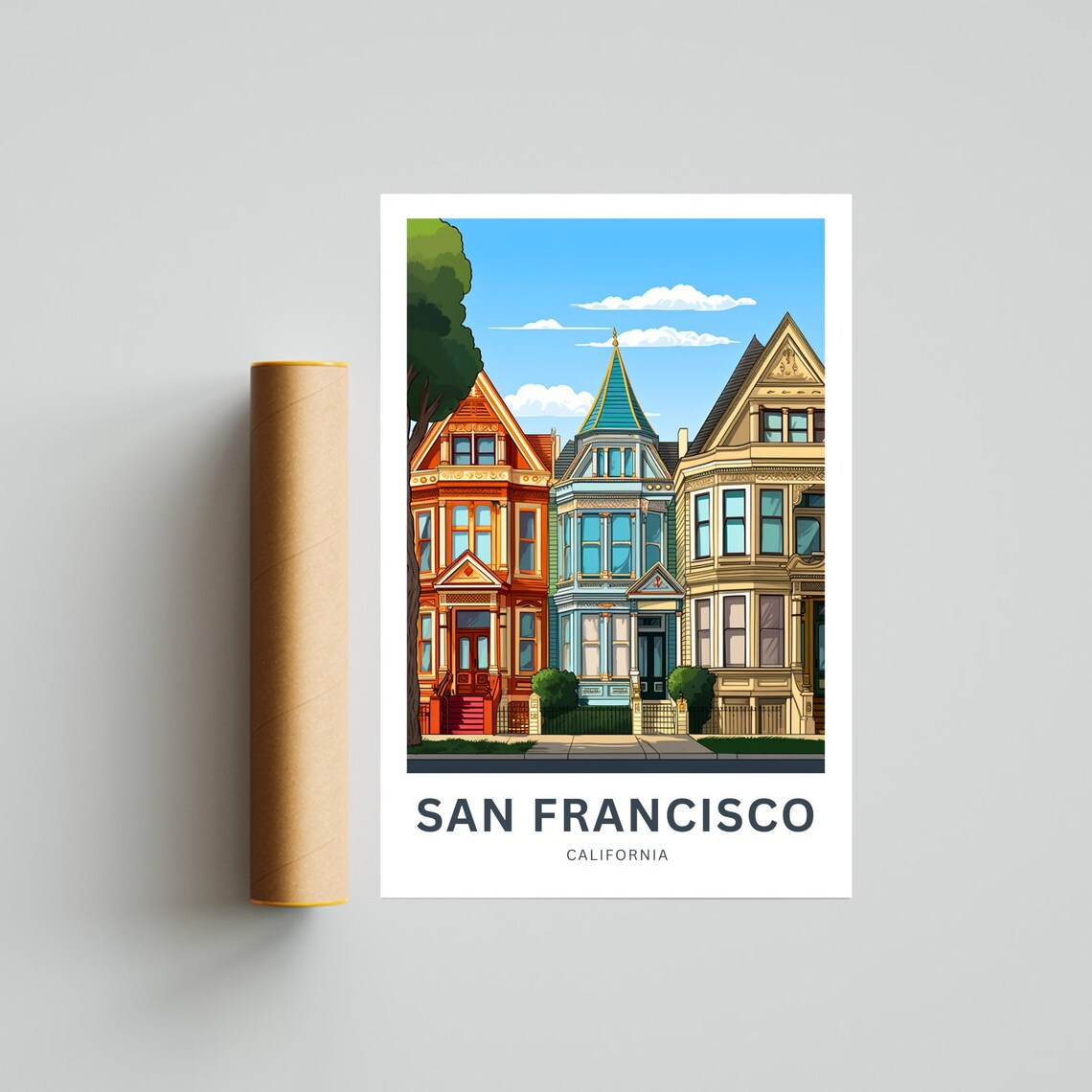 San Francisco Trio of Victorian Homes Turret Vintage Travel Poster - Image 4