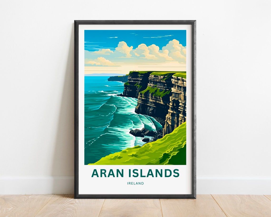 Aran Islands Ireland Layered Limestone Cliffs Turquoise Sea Poster