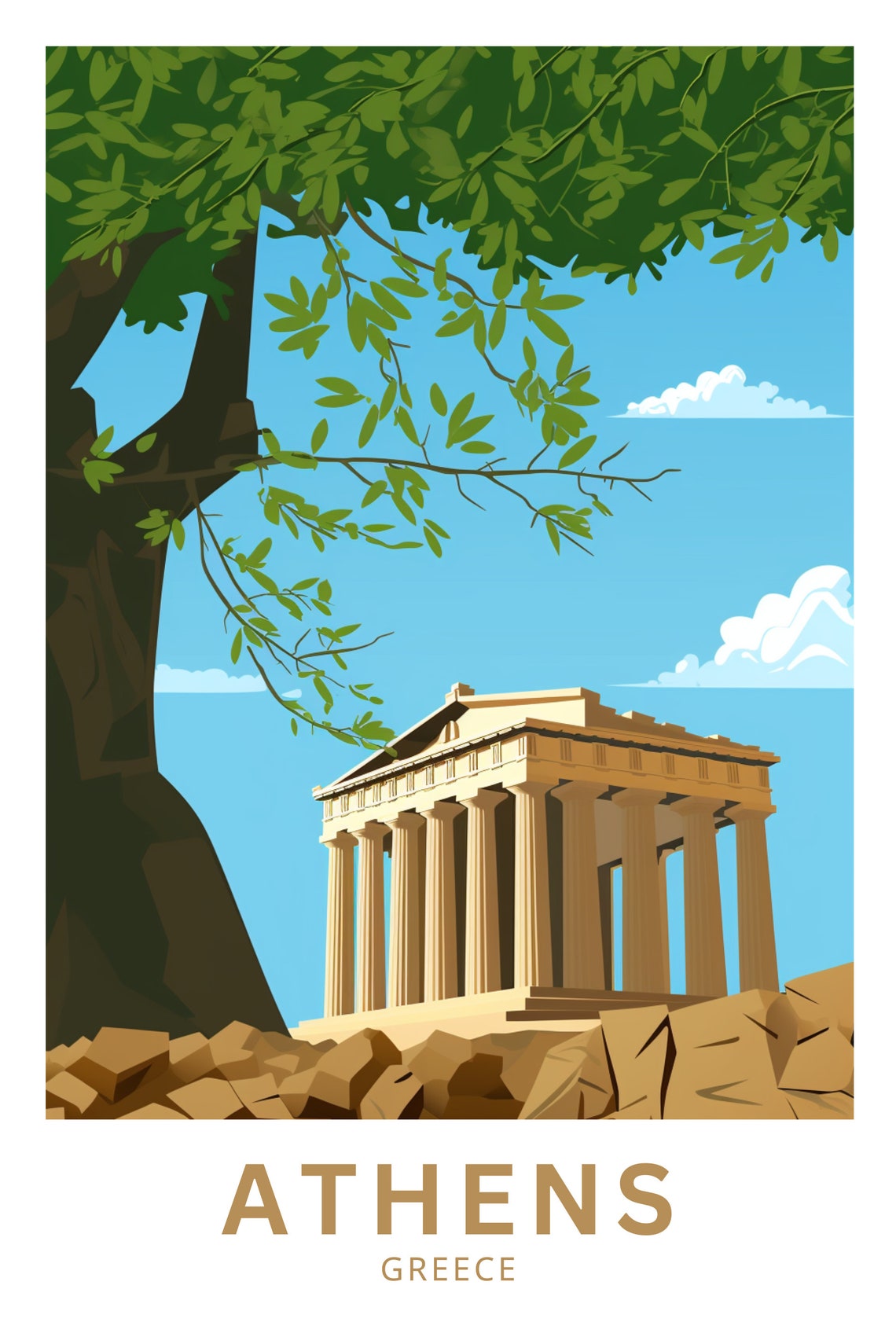 Athens Greece Parthenon Blue Sky Landmark Illustration Poster - Image 3