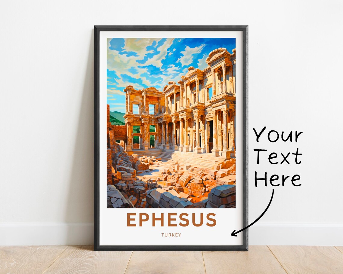 Ephesus Turkey Ancient Library Ruins Column Vintage Travel Poster