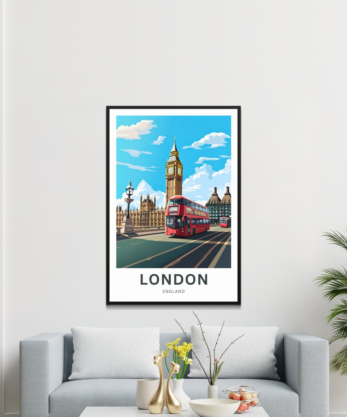 London England Big Ben Red Double Decker Bus Landmark Poster - Image 3