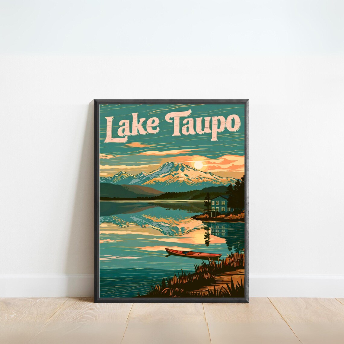 Lake Taupo Vintage Travel Poster, New Zealand Travel Poster