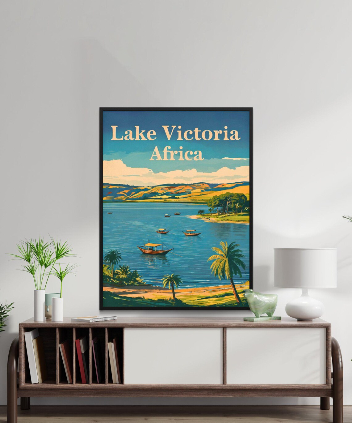 Lake Victoria Africa Fishing Boats Palms Lake Scene Travel Poster - Image 4