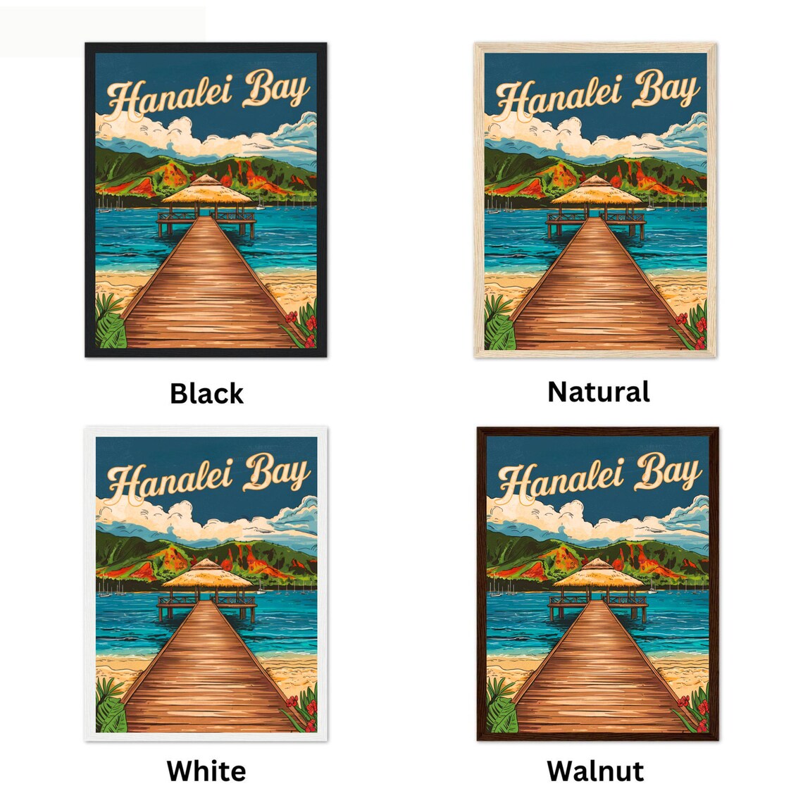 Hanalei Bay Hawaii Pier Sunset Sailboat Vintage Travel Poster - Image 4