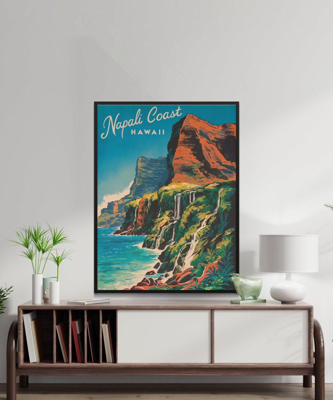 Napali Coast Hawaii Waterfalls Vintage Coastal Travel Poster - Image 2
