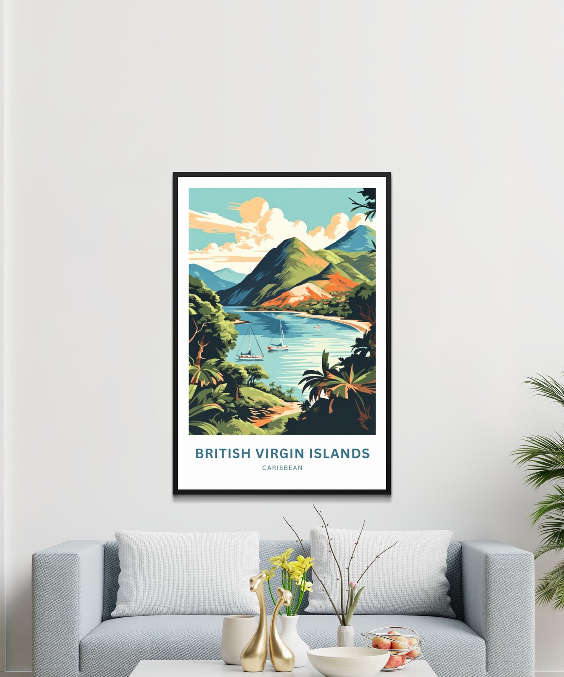 British Virgin Islands Caribbean Sailboat Cove Travel Poster - Image 3