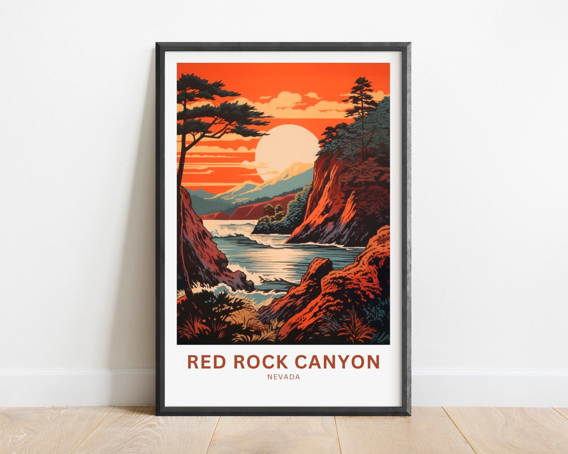 Red Rock Canyon Orange Sun River Cliffs Nevada Desert Poster