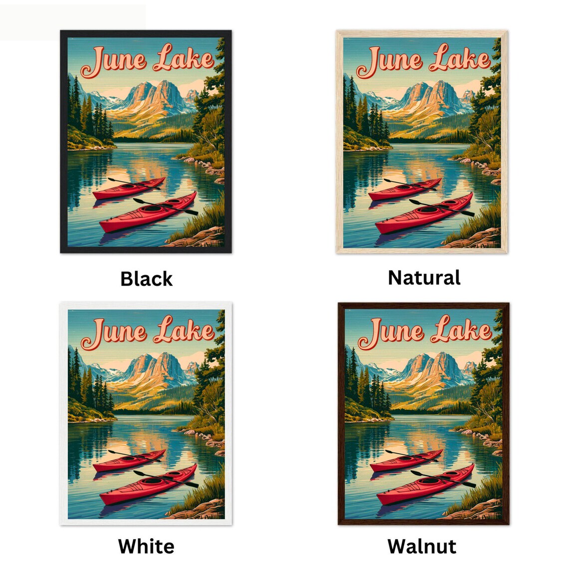 June Lake California Kayaks Mountain Lake Retro Travel Poster - Image 4