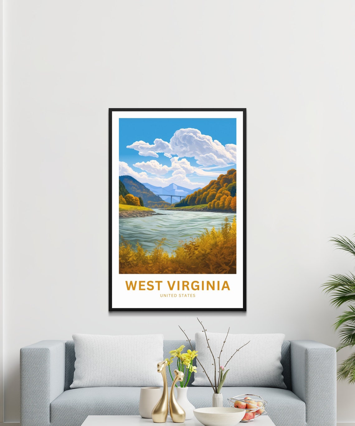 Personalized West Virginia River Valley Bridge Custom Text Poster - Image 3