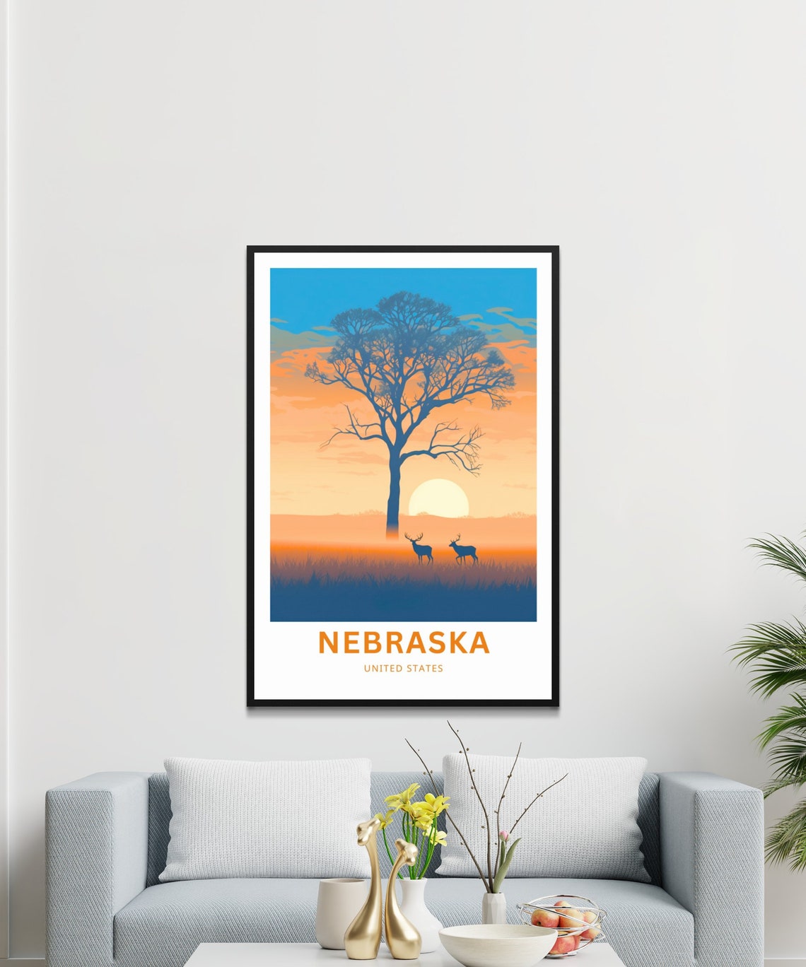 Nebraska Prairie Sunset Deer Silhouette Custom Travel Poster - Image 3