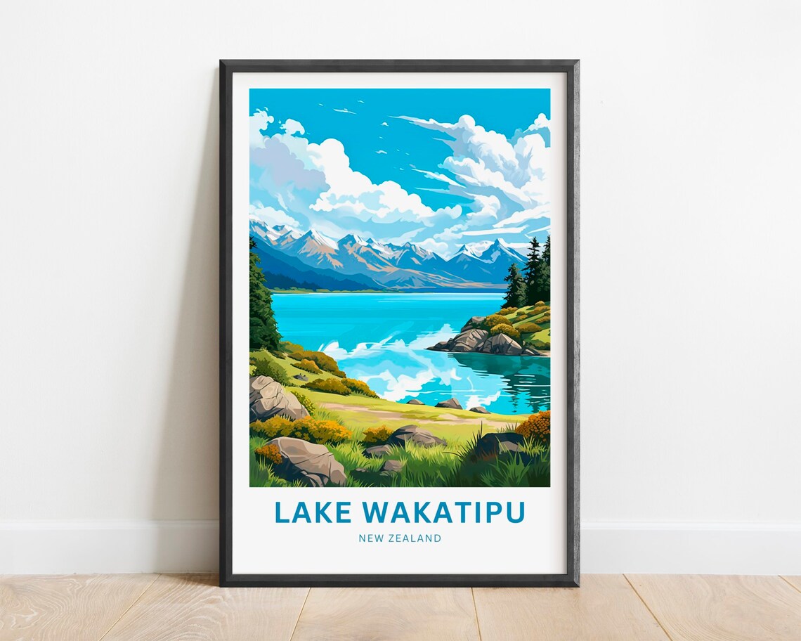 Lake Wakatipu New Zealand Mountain Reflection Landscape Poster