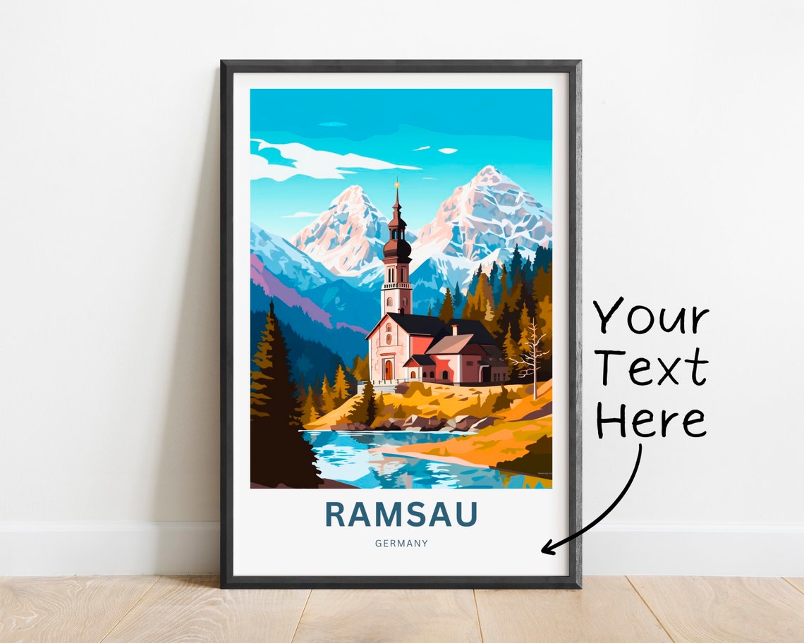Ramsau Germany Alpine Lake Church Beneath Tall Snowy Peaks Poster