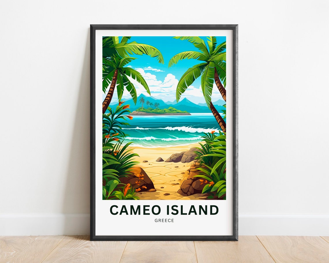 Cameo Island Greece Palm Framed Beach Island View Travel Poster