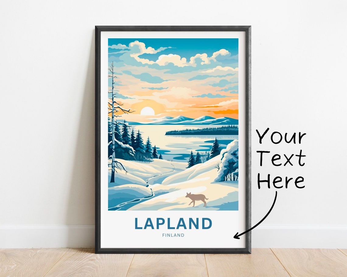 Personalized Lapland Finland Wolf Snowy Sunset Custom Text Poster