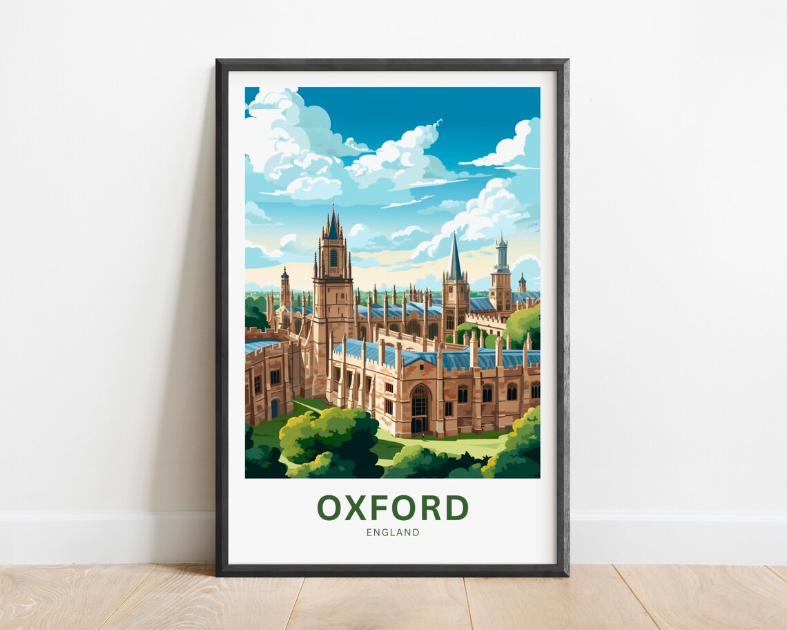 Oxford England Historic College Buildings Spires Travel Poster