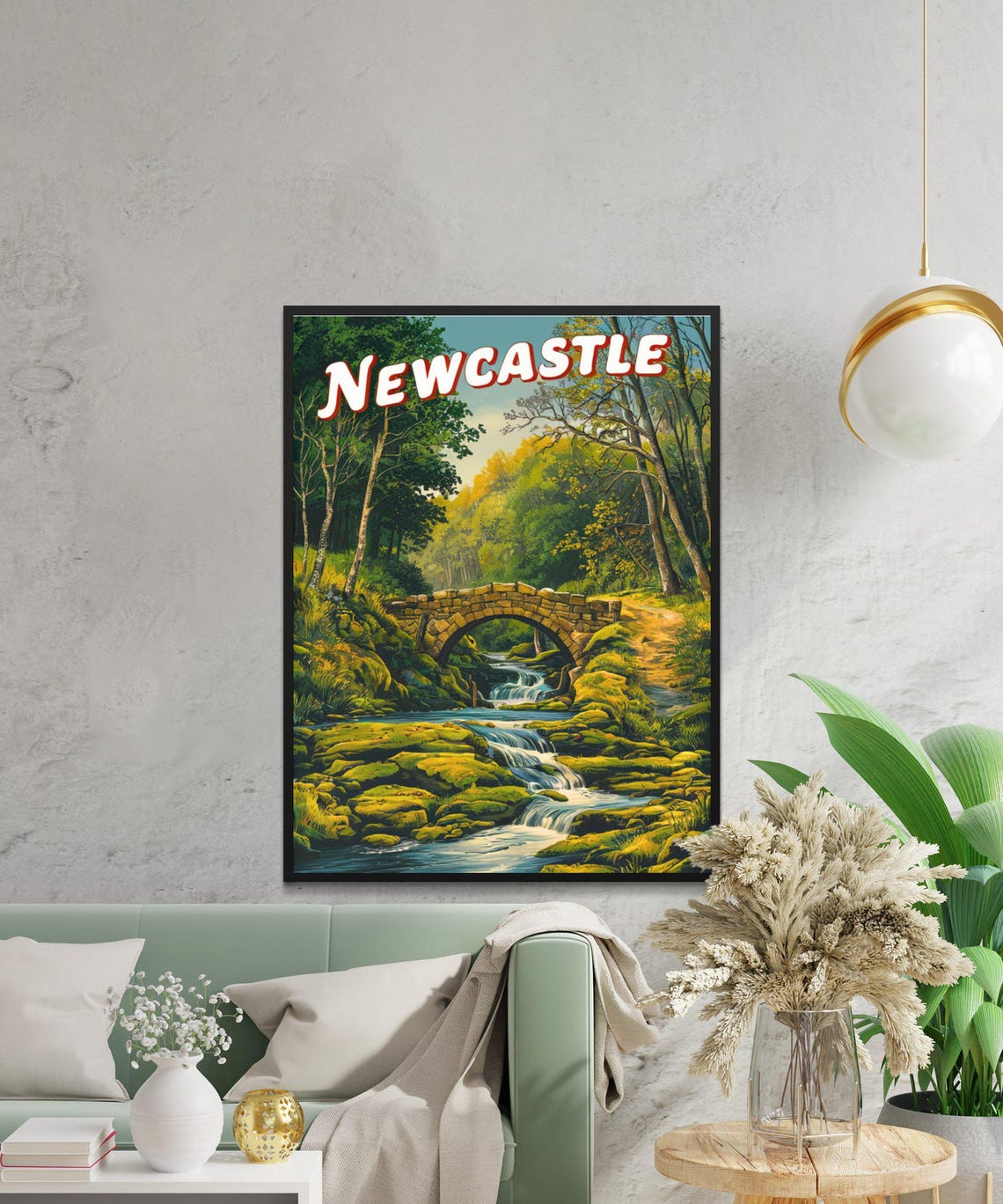 Newcastle Stone Bridge Woodland Stream Waterfall Vintage Travel Poster - Image 3