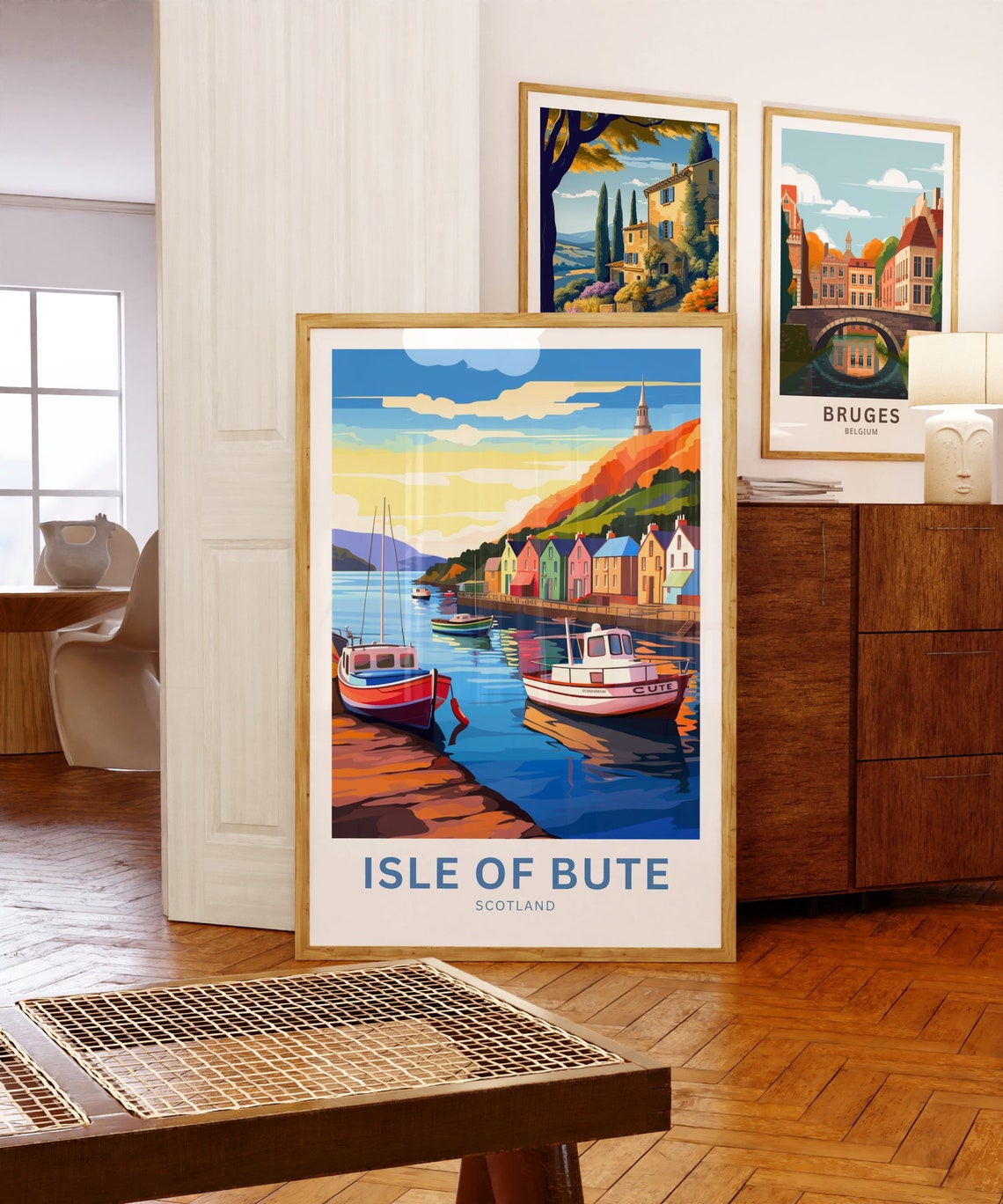 Personalized Isle Of Bute Scotland Colorful Harbor Boats Travel Poster - Image 2