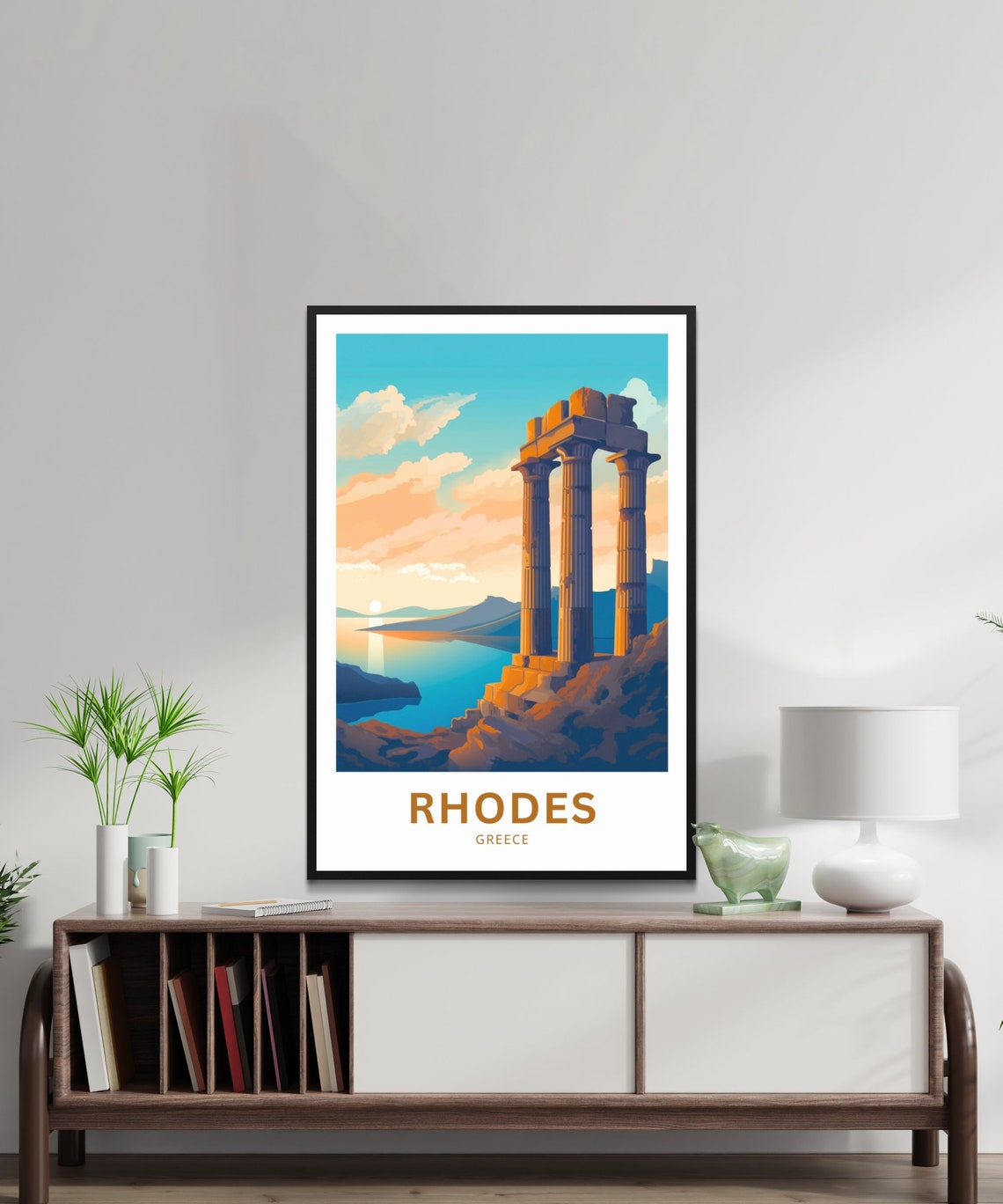 Rhodes Greece Ancient Stone Columns Sunset Coast Travel Poster - Image 2