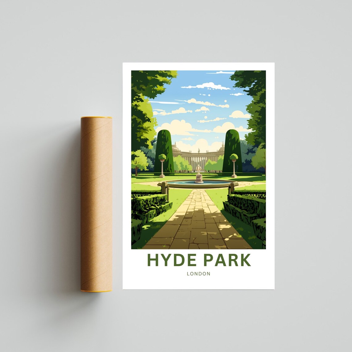 Hyde Park London Sunny Garden Fountain Vintage Travel Poster - Image 4