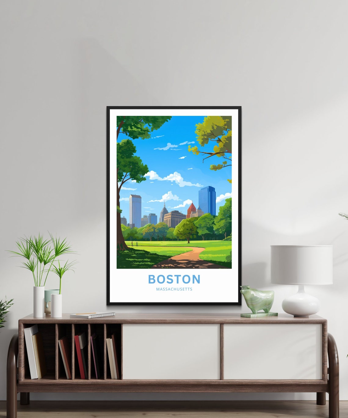 Boston Massachusetts Park Skyline Personalized Travel Poster - Image 2