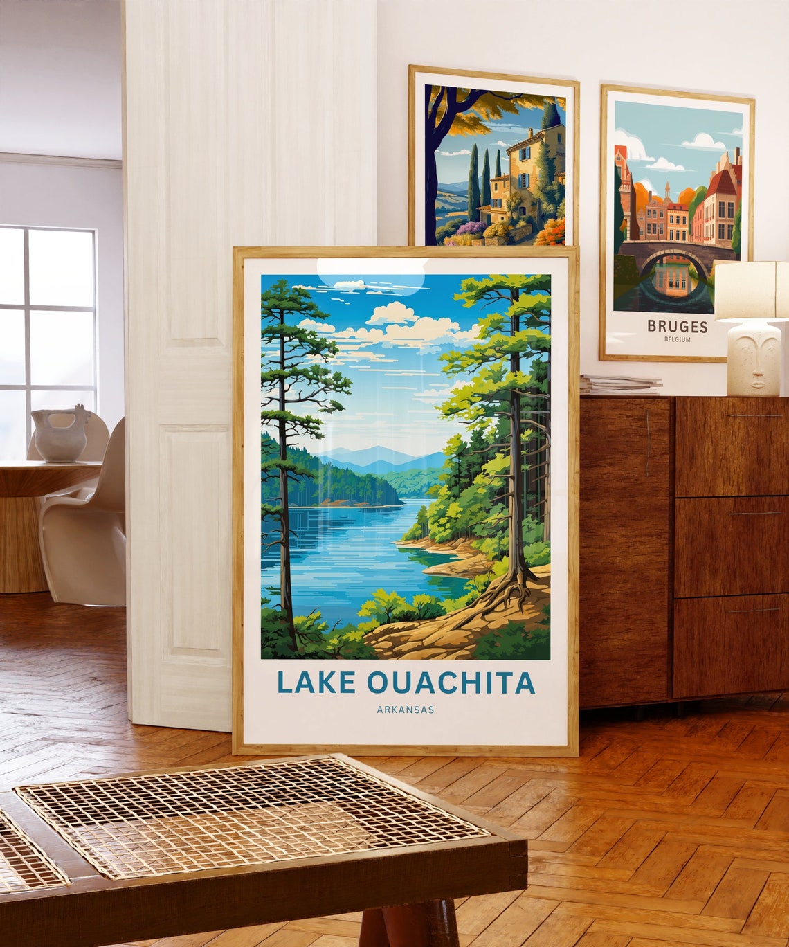 Lake Ouachita Arkansas Pine Trees Rocky Shore Sunny Lake Travel Poster - Image 5
