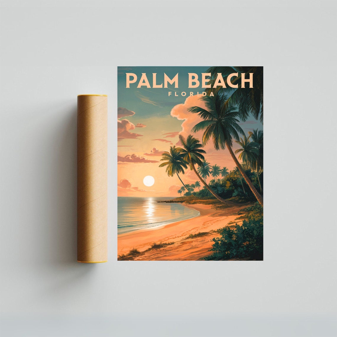 Palm Beach Florida Sunset Calm Cove Palm Row Vintage Travel Poster - Image 3