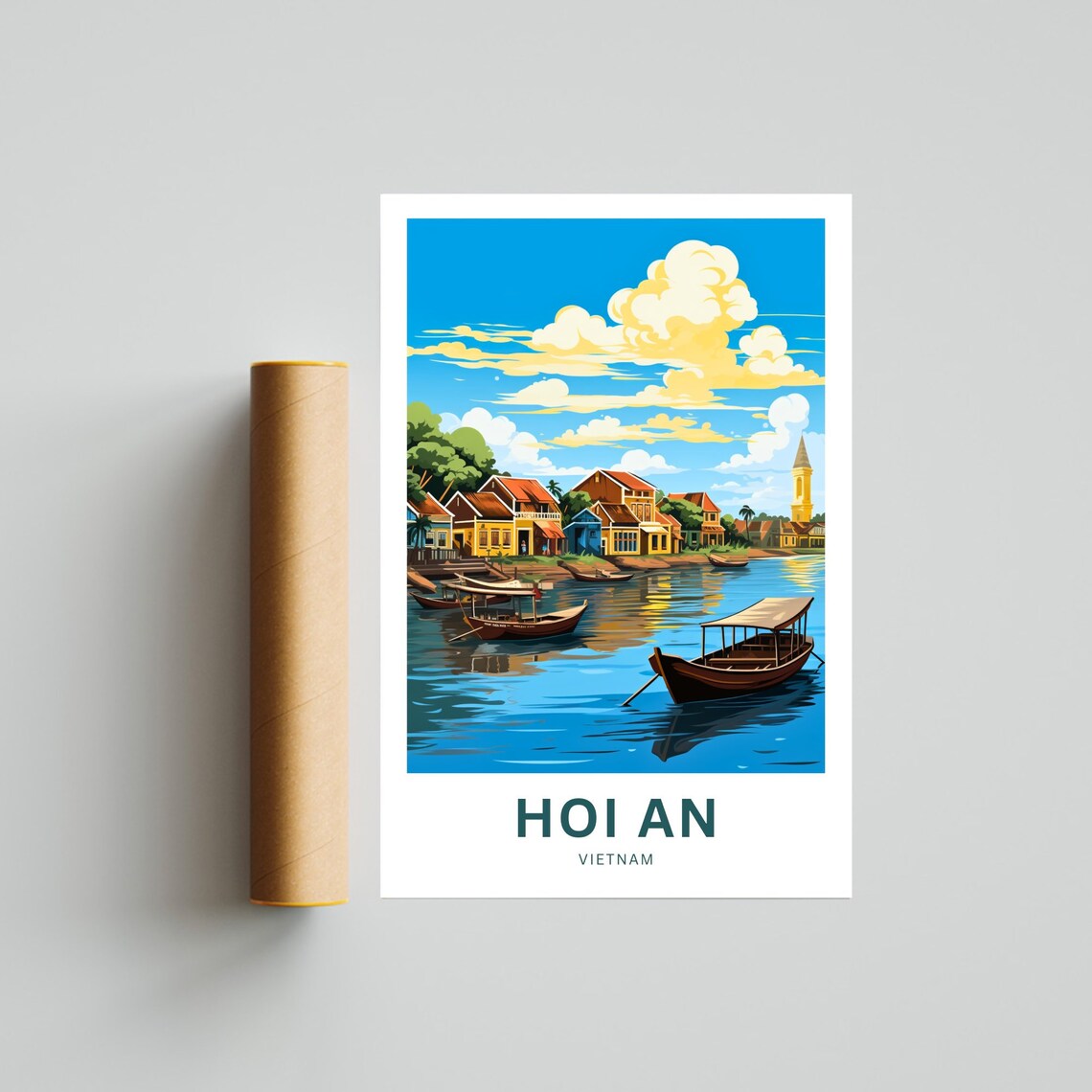Hoi An Vietnam Riverside Boats Old Town Personalized Travel Poster - Image 4
