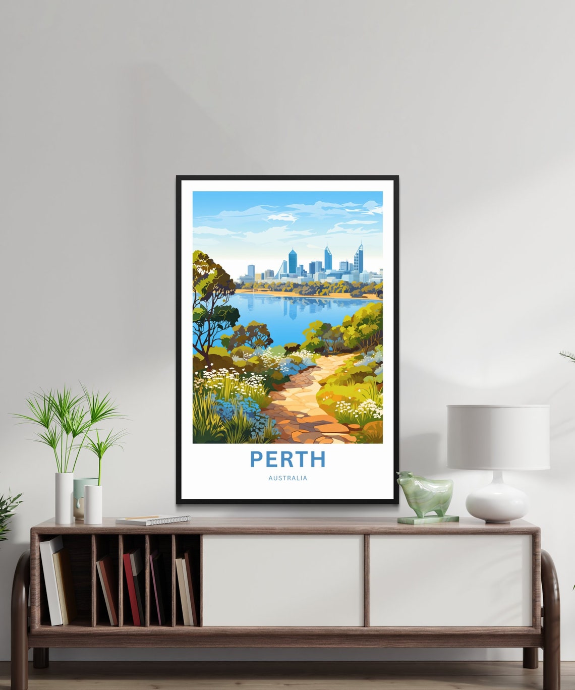 Personalized Perth Australia Skyline River Vintage Travel Poster - Image 2