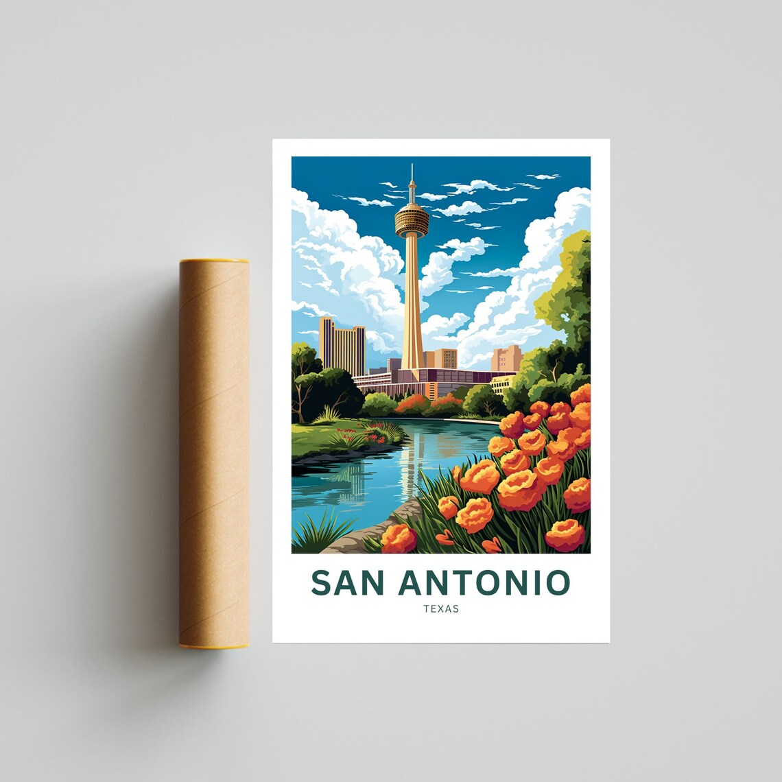 San Antonio Texas Tower of the Americas River Flowers Poster - Image 4