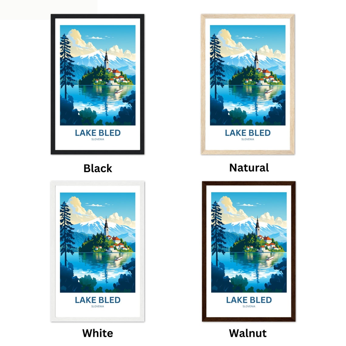 Lake Bled Slovenia Island Church Snowy Mountains Lake Travel Poster - Image 2