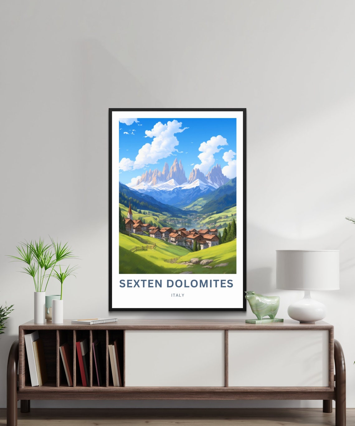 Sexten Dolomites Italy Alpine Village Church Snow Peaks Poster - Image 2