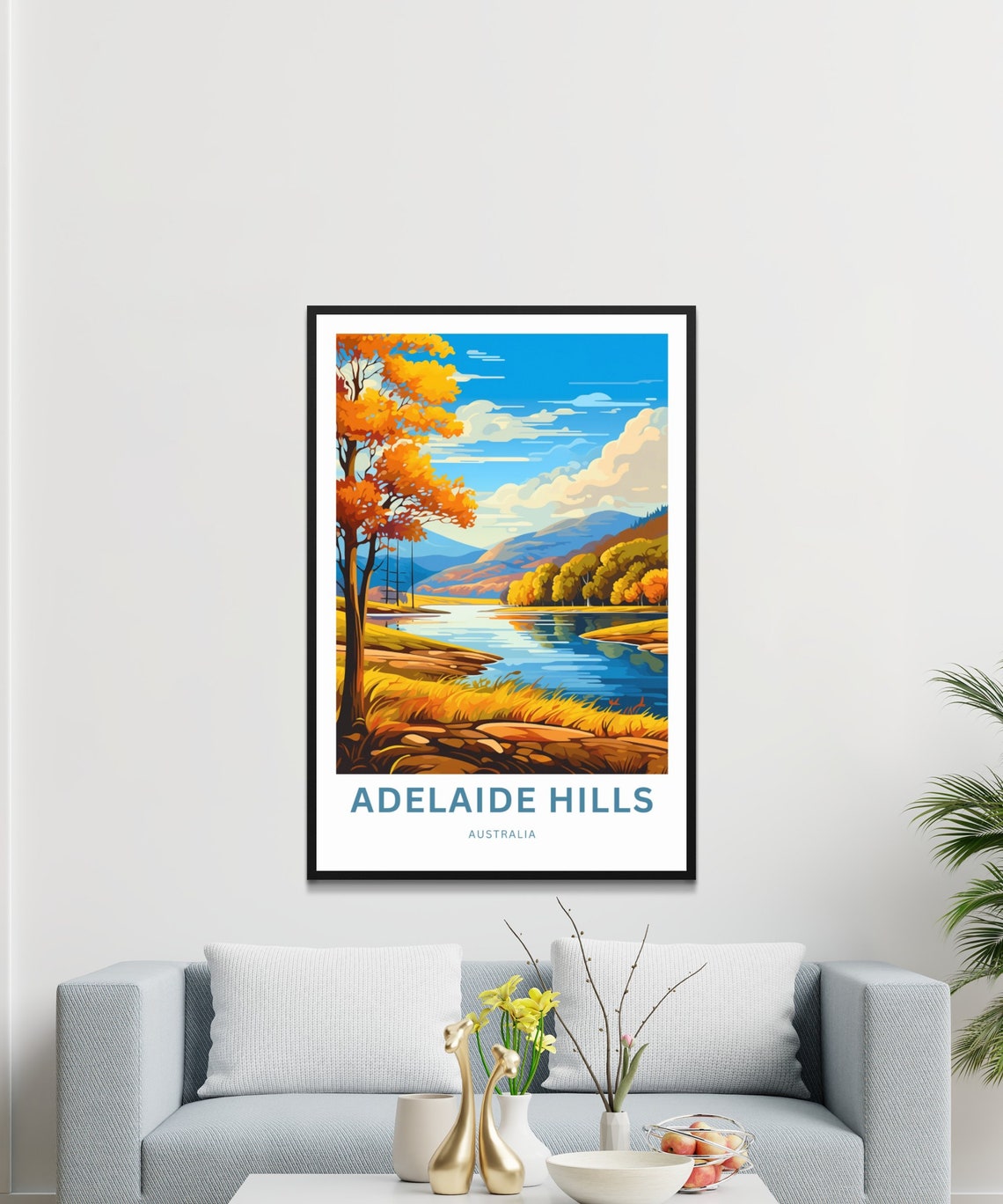 Adelaide Hills Australia Golden Autumn River Vintage Travel Poster - Image 3