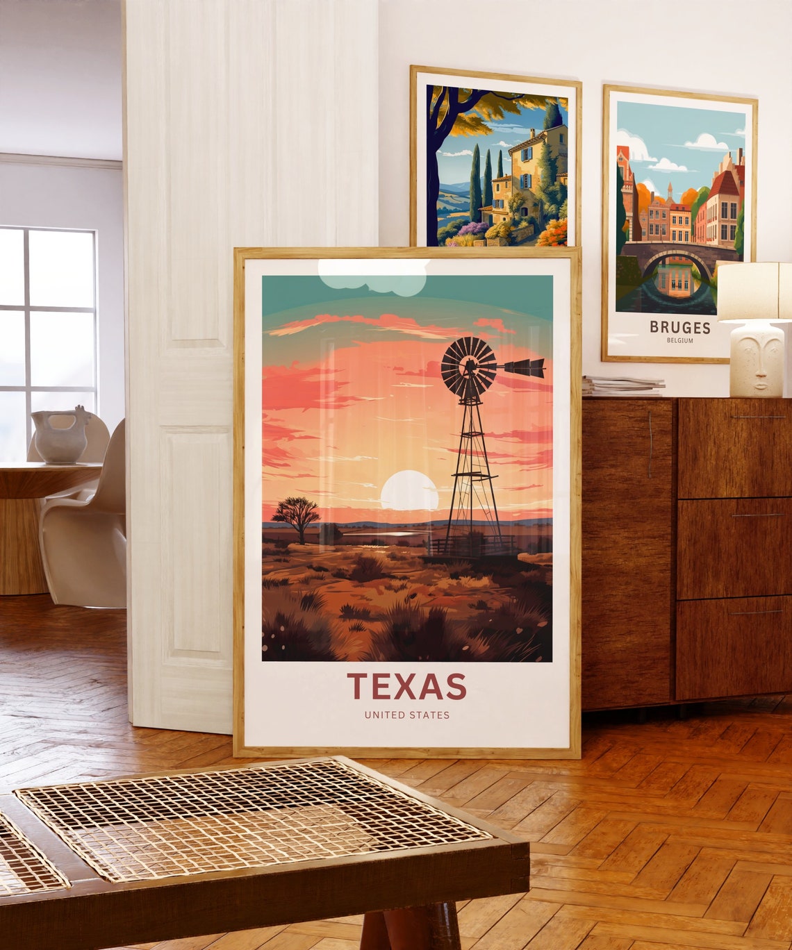 Texas Windmill Silhouette At Fiery Sunset Desert Sky Travel Poster - Image 5