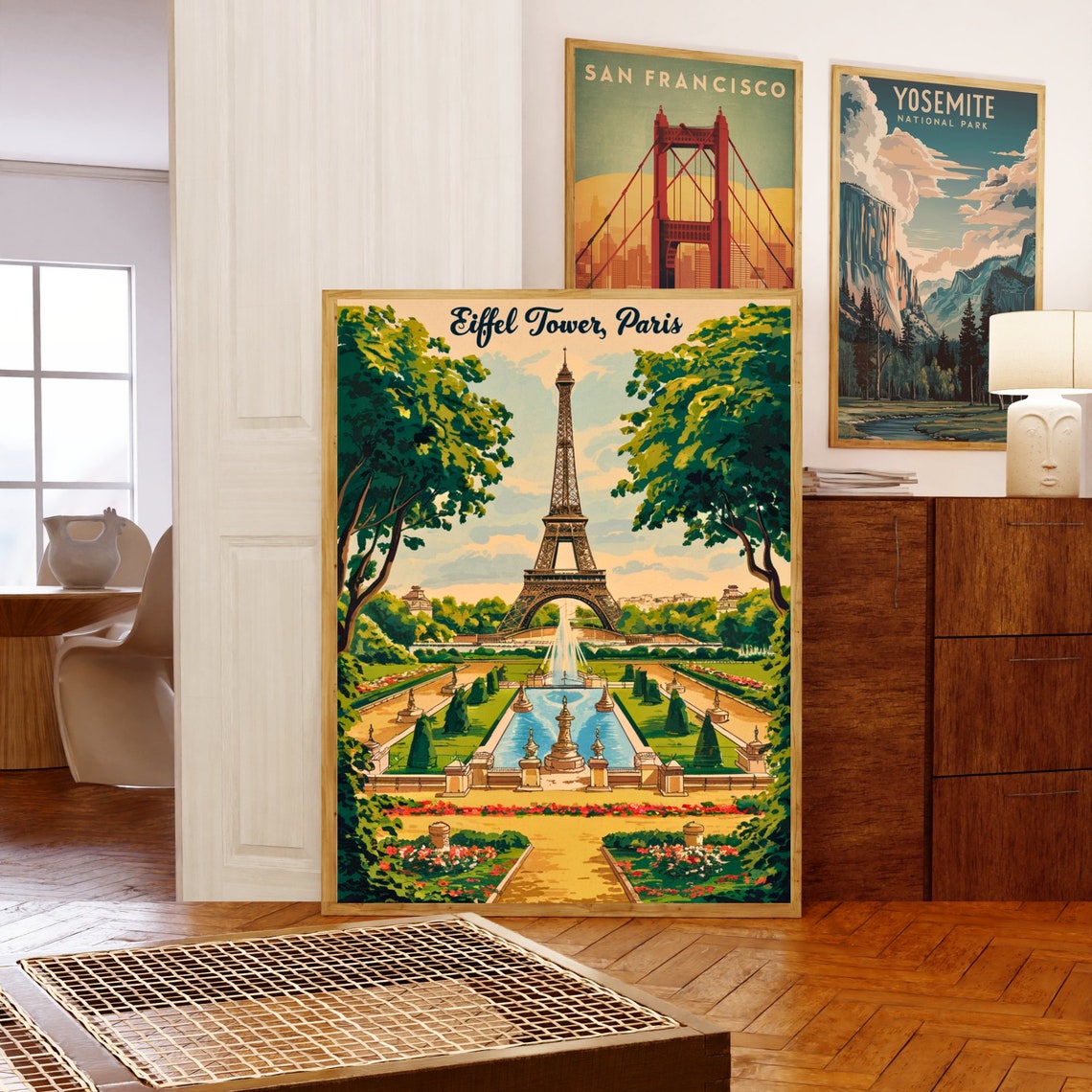 Eiffel Tower Paris Vintage Formal Gardens Retro Travel Poster - Image 5