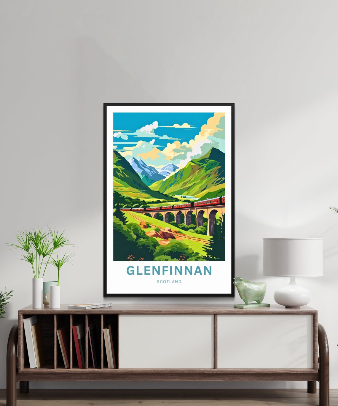 Glenfinnan Scotland Green Highlands Red Train Viaduct Travel Poster - Image 2