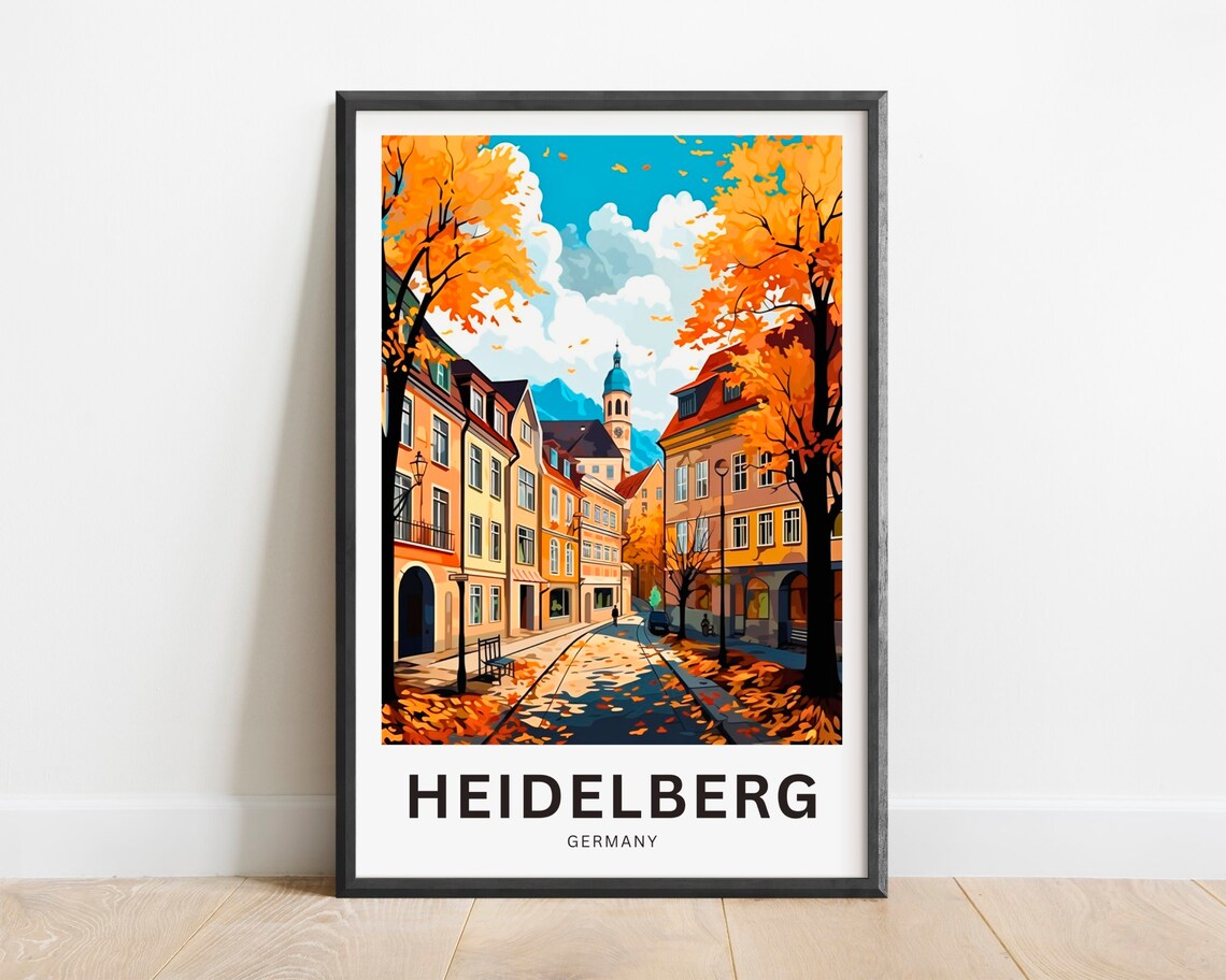 Heidelberg Germany Autumn Street Vintage Travel Poster Town Gift
