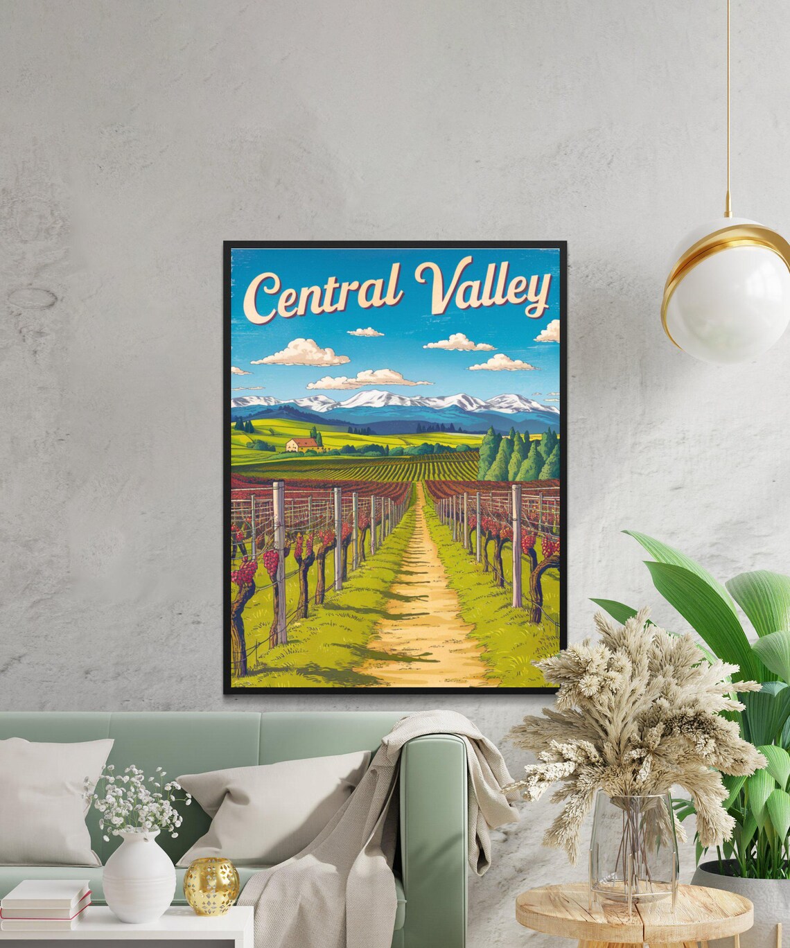 Central Valley California Vineyard Rows Vintage Travel Poster - Image 2