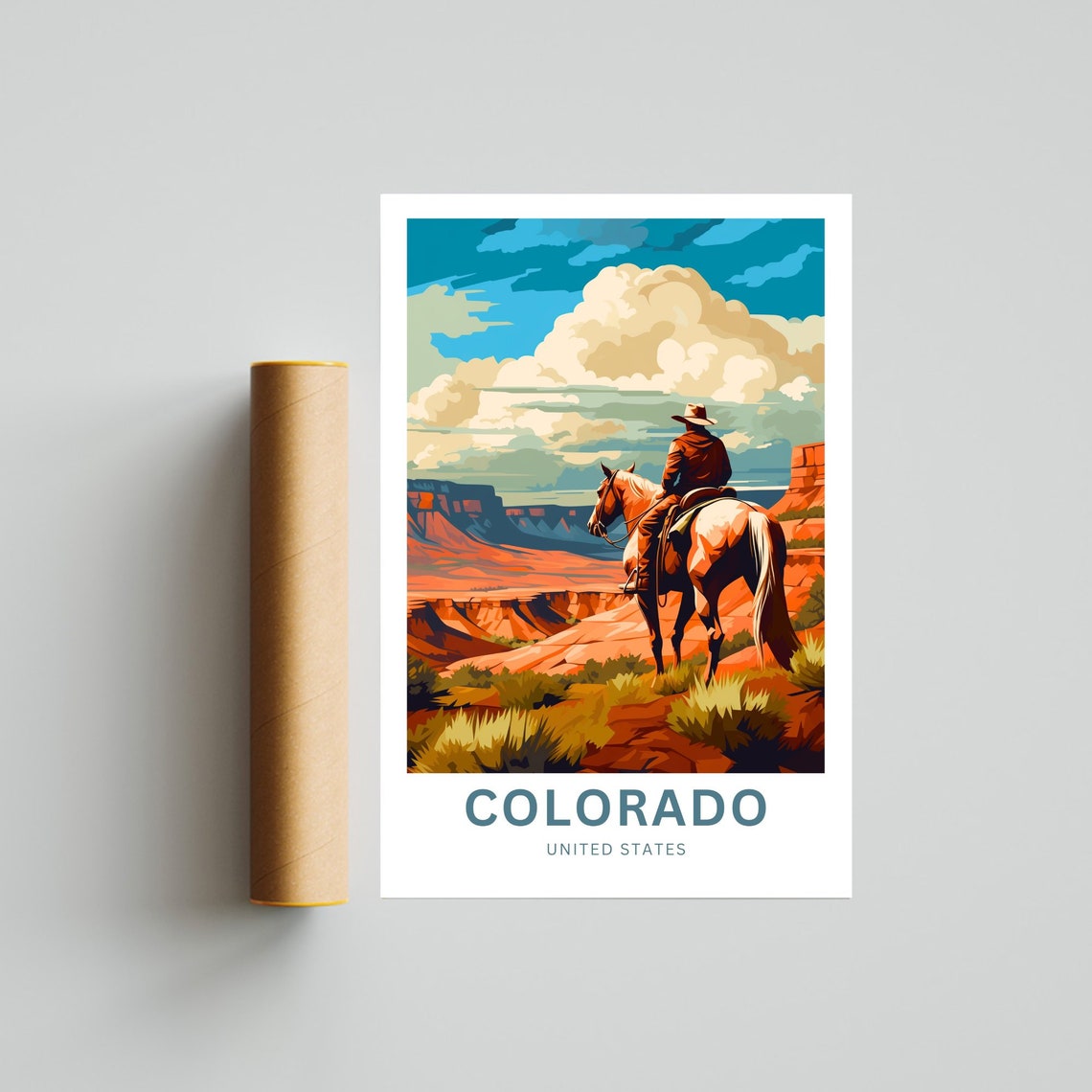Personalized Colorado Cowboy Horseback Red Rock Canyon Travel Poster - Image 4