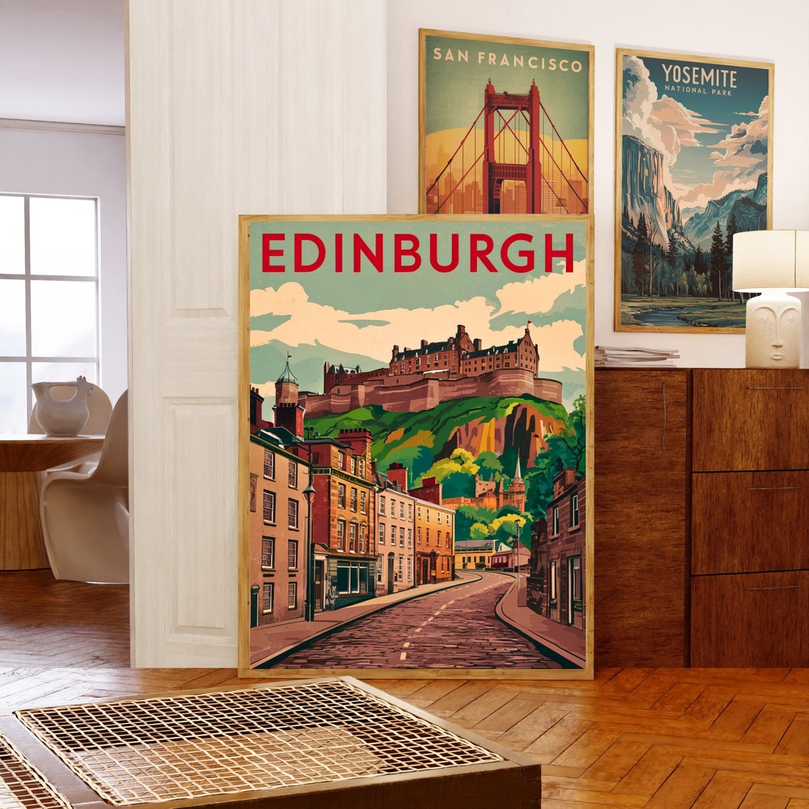Edinburgh Scotland Castle Rock Old Street Vintage Travel Poster - Image 5