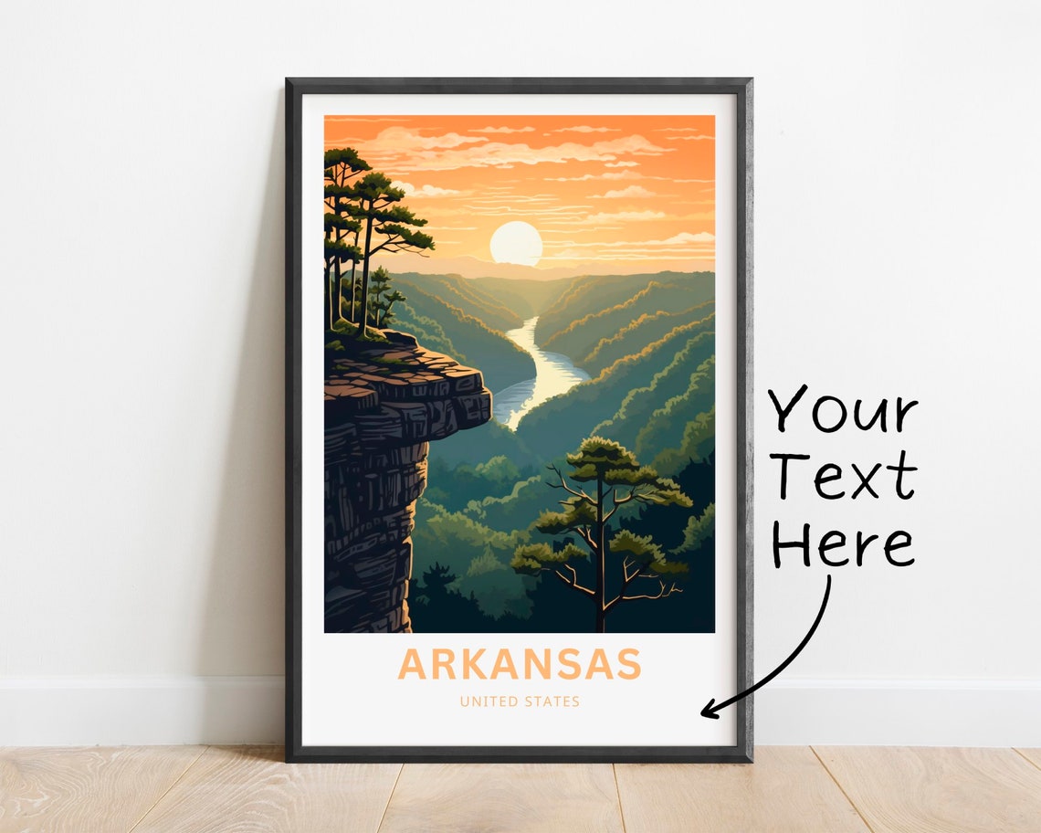 Arkansas Sunset Overlook River Valley Bluff Vintage Travel Poster