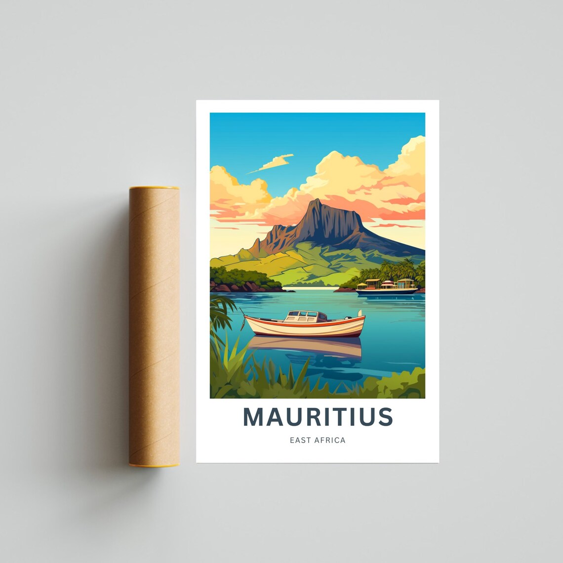 Mauritius East Africa Lagoon Boat Vintage Island Travel Poster - Image 4