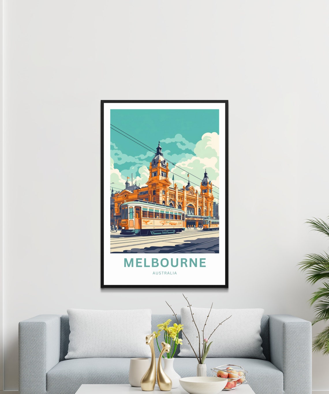 Melbourne Australia Historic Station Trams City Scene Poster - Image 3