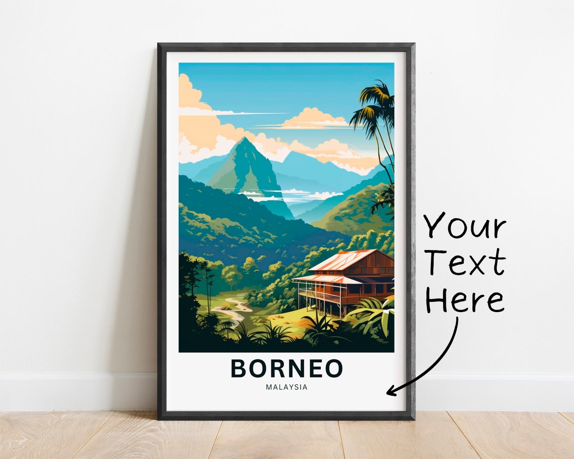 Borneo Malaysia Rainforest Longhouse Personalized Travel Poster
