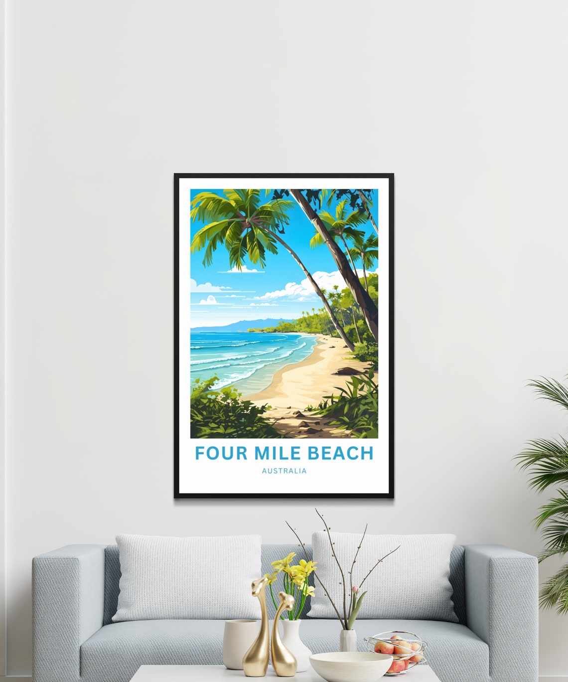 Four Mile Beach Australia Turquoise Water Palms Vintage Travel Poster - Image 4