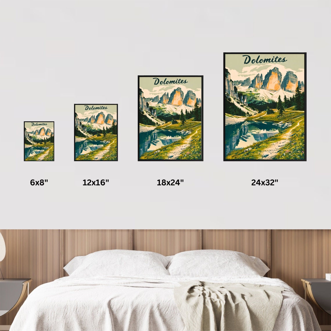 Dolomites Vintage Style Retro Mountain Lake Reflection Poster - Image 2