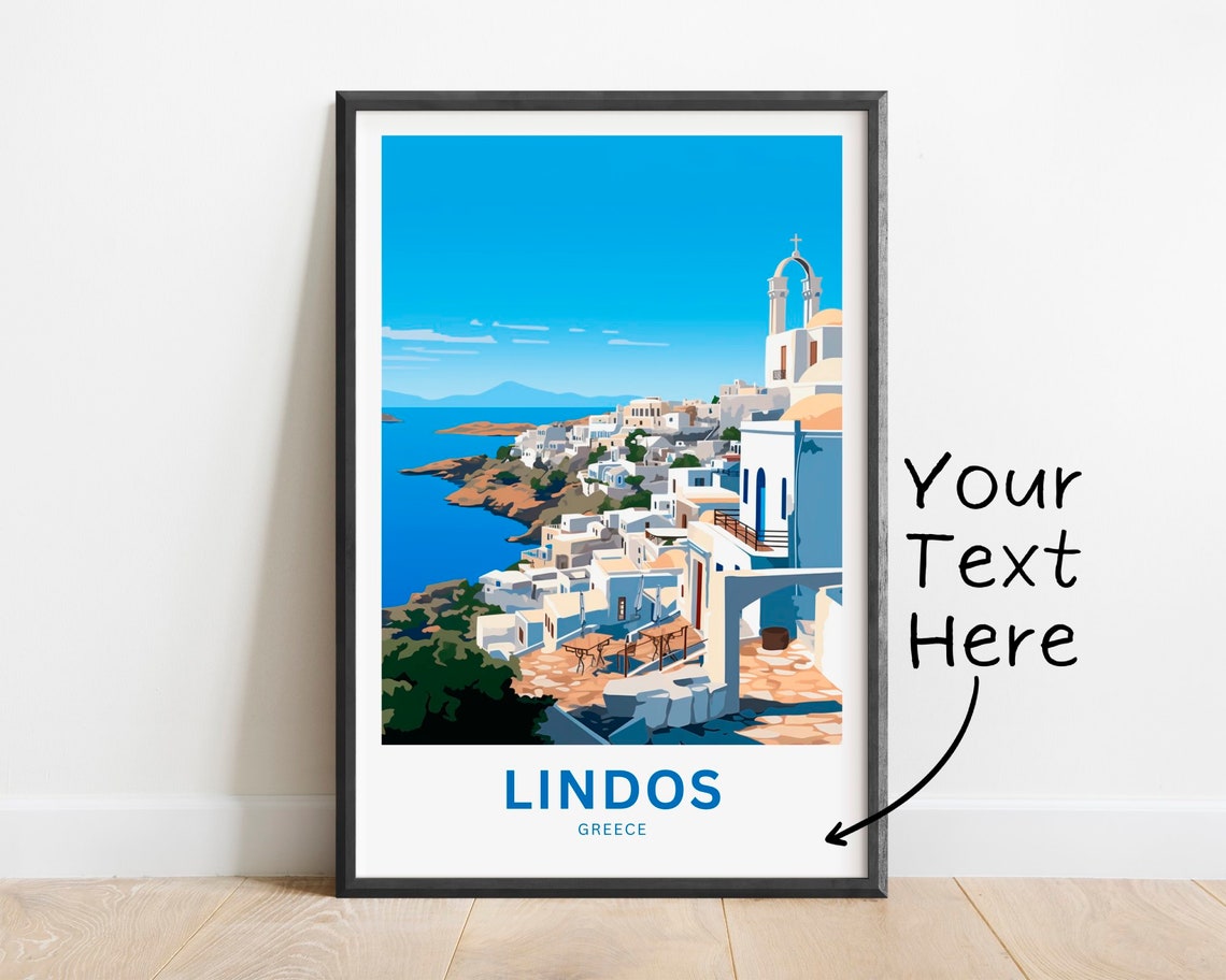 Personalized Lindos Greece Village Coast Custom Travel Poster
