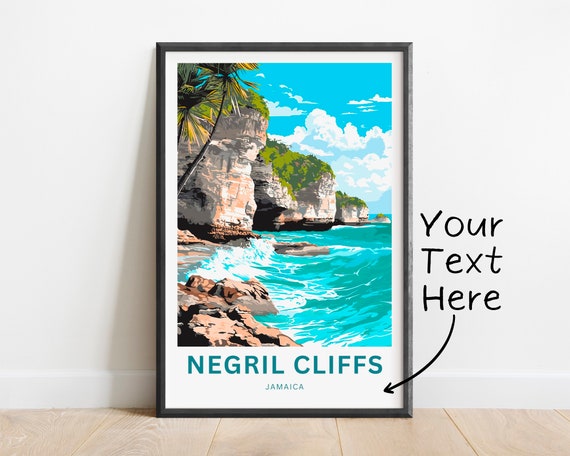 Personalized Negril Cliffs Travel Print Negril Cliffs Poster Jamaica Wall Art Framed Present Gift United States Present