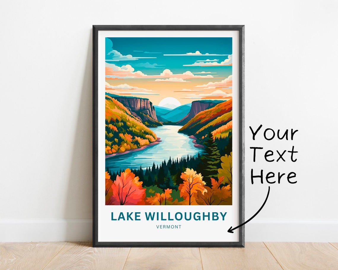 Personalized Lake Willoughby Vermont Poster with Sunset Lake View Art