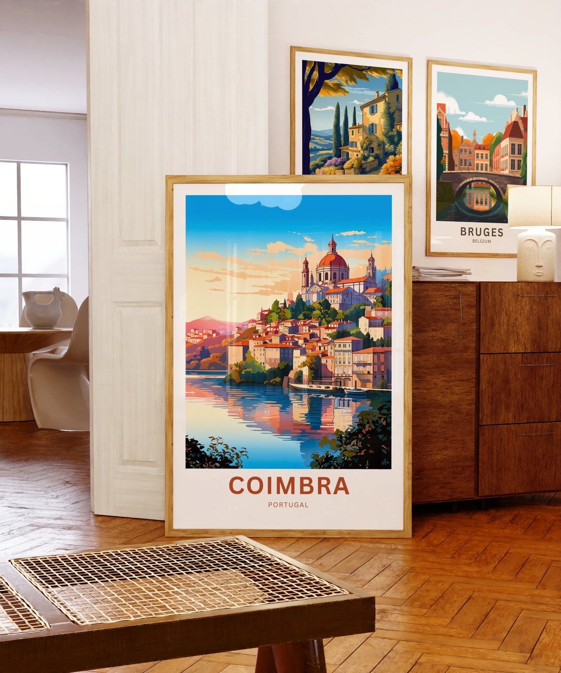 Coimbra Portugal River Sunset Reflections Boats Travel Poster - Image 5